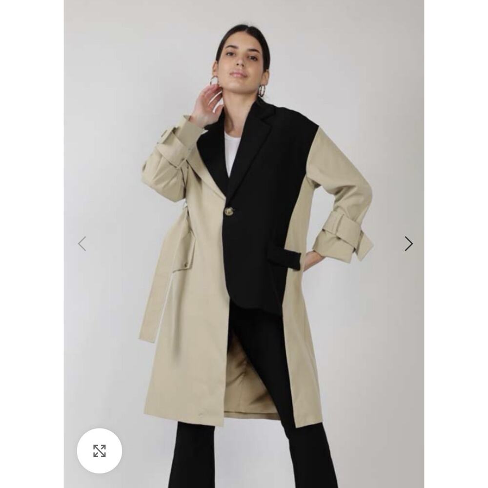 REHAB LAB Asymmetrical Trench Coat Blazer Mix Khaki Black Women's Size S